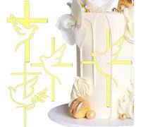 MEMOVAN Cross Dove Cake Topper Peace Dove Mirror Acrylic Cupcake Cake Topper Baptism Cake Decorations First Communion Cake Toppers Religious Cake Toppers for Baby Shower Birthday Christian Party