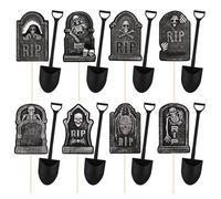 MEMOVAN Halloween Cupcake Toppers 48PCS Tombstones Cupcake Picks with Novelty Mini Shovel Spoons Graveyard Cake Topper Picks Scary Gravestone Skeleton Cupcake Decoration for Halloween Birthday Party