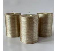 Memoward Pillar Candles, Large Set of 3, Long Burning Time Approx. 50+ Hours, Clean Burning, Unscented, for Household, Celebrations and Catering Decoration (7.5 x 10 cm, 3, Silver Metallic Horizontal