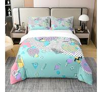 Memphis 100% Cotton Duvet Cover King,Colorful Memphis Style Comforter Cover,Child Trippy Circle Triangle Bedding Set for Kids Boys Girls Retro 80'S 90'S Style Abstract Artwork Bedspread Cover