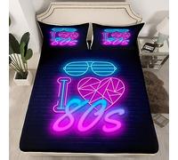 Memphis 80s Fitted Sheet Double Size, Hip Hop Fashion Style Bed Cover with 2 Pillowcases, Geometric Retro Vintage Bedding Set 3pcs for Kids Boys Children, Soft Polyester Bedding