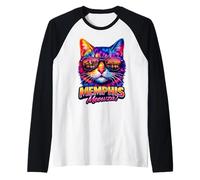 Memphis Cat | Trendy Cool Colorful Kitten Sunglasses Lover Raglan Baseball Tee