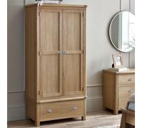 Memphis Double Wardrobe - 2 Door - 1 Drawer - Oak Effect