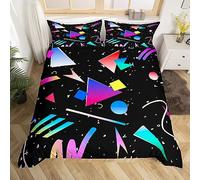 Memphis Duvet Cover Set Double Size, Colorful Geometric Abstract Bedding Set 3pcs for Kids Boys Girls, Retro 80s 90s Fashion Style Comforter Cover Soft Polyester Quilt Cover with 2 Pillowcases