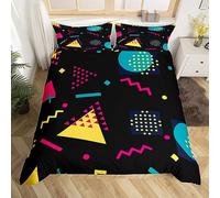 Memphis Duvet Cover Set Double Size, Retro 80s 90s Geometric Fashion Style Bedding Set 3pcs for Kids Boys, Triangle Circle Vintage Comforter Cover Soft Polyester Quilt Cover with 2 Pillowcases