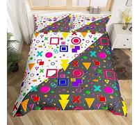 Memphis Duvet Cover Set Double Size, Retro 80s or 90s Fashion Style Bedding Set 3pcs for Kids Boys Girl, Colorful Geometric Pattern Comforter Cover Soft Polyester Quilt Cover with 2 Pillowcases