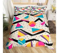 Memphis Duvet Cover Set Single Size, Retro 80s or 90s Fashion Style Bedding Set 2pcs for Kids Boys Girls, Geometric Triangle Circle Comforter Cover Soft Polyester Quilt Cover with 1 Pillowcase