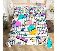 Memphis Duvet Cover Set Single Size, Retro 80s or 90s Geometric Fashion Style Comforter Cover with 1 Pillowcase, Vintage Hip Hop Bedding Set 2pcs for Kids Boy Girls Lightweight Bedspread Cover