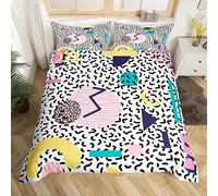 Memphis Duvet Cover Set Single Size, Vintage Hip Hop Comforter Cover with 1 Pillowcase, Retro 80s or 90s Geometric Fashion Style Bedding Set 2pcs for Kids Boy Girls Lightweight Bedspread Cover