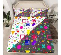 Memphis Fitted Sheet Double Size, Retro 80s or 90s Fashion Style Bedding Set 3pcs for Kids Girl, Colorful Geometric Pattern Bed Cover with 2 Pillowcases, Soft Polyester Bedding
