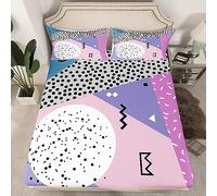 Memphis Fitted Sheet Single Size, Abstract Geometric Retro Bedding Set 2pcs for Kids Girls Room Decor, 80s 90s Fashion Style Bed Cover with 1 Pillowcase, Soft Polyester Bedding
