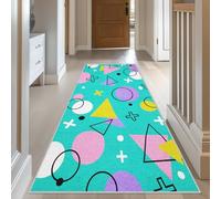 Memphis Hallway Runner Rug 60 x 240 cm, Retro 80s 90s Runner Rug, Playroom Washable Non Slip Long Carpet, Floor Mat, Kitchen Bedroom Living Room Hall Entrance Decor （f3U429）