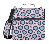 Memphis Pastel Leopard Print 3 Rings Zipper with Shoulder Strap and Handle Multiple Pockets Document Organizer Bag Suitable for High School