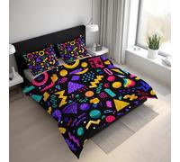 Memphis Style Double Size Duvet Cover Sets - 3 Pcs 80s 90s Retro Geometric Bedding Set Reversible Soft Microfibre Quilt Covers & 2 Pillowcases with Zipper Closure GH23L