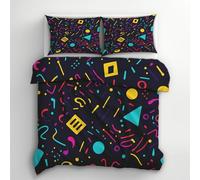 Memphis Style Duvet Cover Single Bedding Sets, 80s 90s Retro Geometric Pattern, Reversible Design Bedroom Decor Bed Quilt Cover with 1 Pillowcase, Microfiber, Zip - SMK9501
