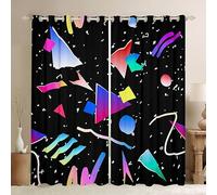 Memphis Window Curtains Colorful Geometric Abstract Window Drapes for Kids Boys, Retro 80s or 90s Fashion Style Window Treatments Grommet Top 2 Panel Set Bedroom Curtains, 66Wx90L inch