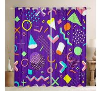 Memphis Window Curtains Colorful Geometric Pattern Window Drapes for Kids Girls, Retro 80s or 90s Fashion Style Window Treatments Grommet Top 2 Panel Set Bedroom Curtains, 66Wx72L inch