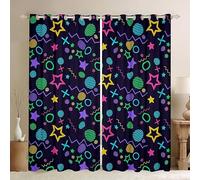 Memphis Window Curtains Colorful Geometric Vintage Style Window Treatments, 80s or 90s Fashion Style Window Drapes for Kids Girls Grommet Top 2 Panel Set Bedroom Curtains, 46Wx72L inch
