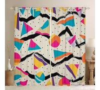 Memphis Window Curtains Retro 80s or 90s Fashion Style Window Drapes for Kids Girls, Geometric Triangle Circle Window Treatments Grommet Top 2 Panel Set Bedroom Curtains, 66Wx72L inch