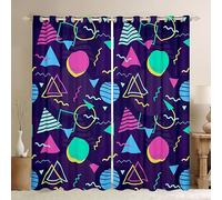 Memphis Window Curtains Retro 80s or 90s Fashion Style Window Drapes for Kids Girls, Geometric Triangle Circle Window Treatments Grommet Top 2 Panel Set Bedroom Curtains, 46Wx54L inch