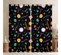 Memphis Window Curtains Retro 80s or 90s Geometric Fashion Style Window Drapes for Kid, Triangle Circle Diamond Window Treatments Grommet Top 2 Panel Set Bedroom Curtains, 46Wx54L inch