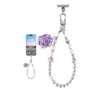 memumi Phone Lanyard Strap, Pearl Handmade Resin Rose Wrist Strap, Hands-free, Drop-proof and Anti-theft, Detachable, Phone Chain Wrist Lanyard for iPhone Accessories, Bag, Wallet, Keychain