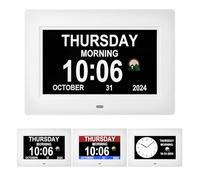 Memwake Dementia clock,digital clock with with days dates and time of day, day clock with day and date for elderly uk(No adapter). (white, 7 inches)