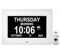 Memwake Large digital clock, wall clocks with time, Digital Alarm Clocks for elderly, Dementia clock that provides digital alarms and electronicl calendar for seniors (white, 7 inches)