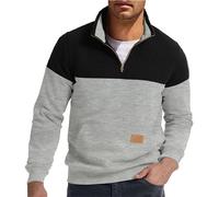 Men 1/4 Zip Pullover Quarter Zipper Quilted Sweatshirts Stand Collar Sweater with Pocket Color Block Long Sleeve Tops(Gray, XL)