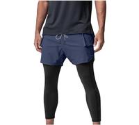 Men 2 in 1 Running Pants Compression Gym Trousers with Pockets Elasticated Waist Sports Tights Solid Colour Drawstring Activewear Mens Sportswear for Basketball Cycling
