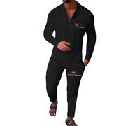 Men 2 Piece Linen Set Summer Beach Long Sleeve Casual Button-Down Shirts with Sleeve Tabs Pants Outfits Sport Set Casual Shirt und Pants mit Drawstring Christmas(Black,3XL)