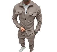 Men 2 Piece Outfits Cargo Tracksuit Set Winter Warm Cotton Button Down Military Jacket and Running Sweatpants Casual Jogging Running Sweat Suit Set
