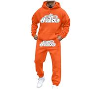Men 2 Piece Outfits Long Sleeve Beach V-Neck Button Down Shirts Summer Vacation Loose Yoga Pant with Pockets Big and Tall Sweatsuits for Men Winter Warm Track Suits Holiday Clothes (Orange, M)