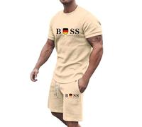 Men 2 Piece Outfits Sets 2025 Crew Neck Short Sleeve Plain T-Shirt and Casual Regular Fit Shorts Set Co Ord Set Sports Casual Sweat Suit (Khaki,4XL)