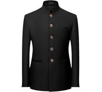 Men 2 Pieces Chinese Tunic Suit Mandarin Collar Blazer Set Button Jacket Pant Set Traditional Uniform Groom Dress, Blacka2, 7X-Large