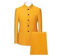 Men 2 Pieces Chinese Tunic Suit Mandarin Collar Blazer Set Button Jacket Pant Set Traditional Uniform Groom Dress (yellowA1,XX-Large)