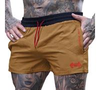 Men 4" Workout Running Shorts Lining Bodybuilding Fitness Shorts Khaki XL