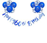 Men 60th Birthday Decorations Blue Happy Banner Including 12 Pack 12” Latex Printed Balloons Women Men 60th Birthday Party Decorations Supplies