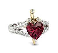Men A Sword Through The Heart Ring, Creative Love Ruby Crown Princess European and Beautiful Fashion Hand Jewelry Engagement, Wedding, Gifts, Accessories. (Color : Red, Size : 11)