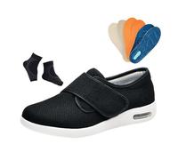 Men Adjustable Breathable Mesh Extra Wide Orthopedic Diabetic Shoes, Lightweight Non-Slip Swollen Feet Diabetic Edema Arch Support Shoes, for Elderly Foot Pain Relief Arthritis Edema(Black,8.5 UK)