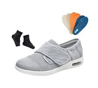 Men Adjustable Breathable Mesh Extra Wide Orthopedic Diabetic Shoes, Lightweight Non-Slip Swollen Feet Diabetic Edema Arch Support Shoes, for Elderly Foot Pain Relief Arthritis Edema(Light Gray,5 UK)