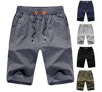 Men Adjustable Drawstring Trunks Mens Sports Shorts Zip Pockets Short Sweatpants Loose Fit Casual Trunks Elastic Waist Running Bottoms Training Exercise Shorts Quick Drying Half Pants For Summer