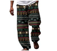 Men African Dashiki Traditional Style Casual Trouser Summer Hawaii Holiday Ankara Beach Floral Pants Slip Black