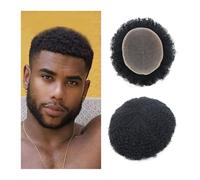 Men Afro Kinky Curly Toupee for Men 8"x10" Breathable Full Lace Base Human Hair Replacement Hairpiece Hair Topper(4mm)
