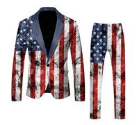 Men America Suits 2 Piece Slim Fit Single Breasted One-Button Tuxedo Suit Blazer Waistcoat Trousers Set for USA Independence Day Wedding Casual Formal Business Dinner Party (Dark Blue, XL)
