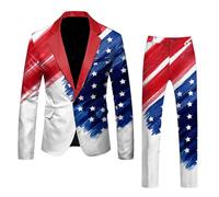 Men America Suits 2 Piece Slim Fit Single Breasted One-Button Tuxedo Suit Blazer Waistcoat Trousers Set for USA Independence Day Wedding Casual Formal Business Dinner Party (White, XXXL)
