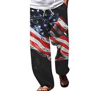 Men American Flag Patriotic Pants for Men 4 of July Hippie Harem Pants Baggy Boho Yoga Casual Drop Crotch Trouser