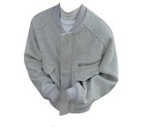 Men American Style Jacket With Cotton Fleece Flight Suit Thick Baseball Sport Outwear Light Gray M