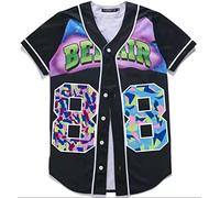 Men and Women Bel Air Jersey Baseball Jersey 90'S Theme Party Hip Hop Short Sleeve Graffiti Shirt for Clubs and Bars, 3, Medium