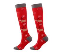 Men And Women Compression Socks Calf Knee High Christmas Print Socks Warm Pressure Stockings Large Calf Compression Stockings (Red, S)